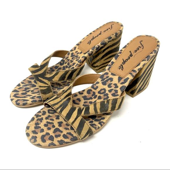 Free People Charlie-V Block Heel Sandal in Leopard Zebra Print Size 10 EU 40 - Picture 2 of 9